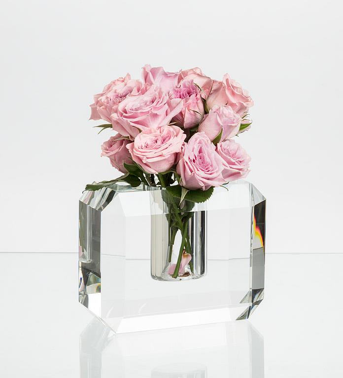 Large Modern Rectangle Vase – Clear K9 Optical Glass Chiseled-Edge Floral Vase