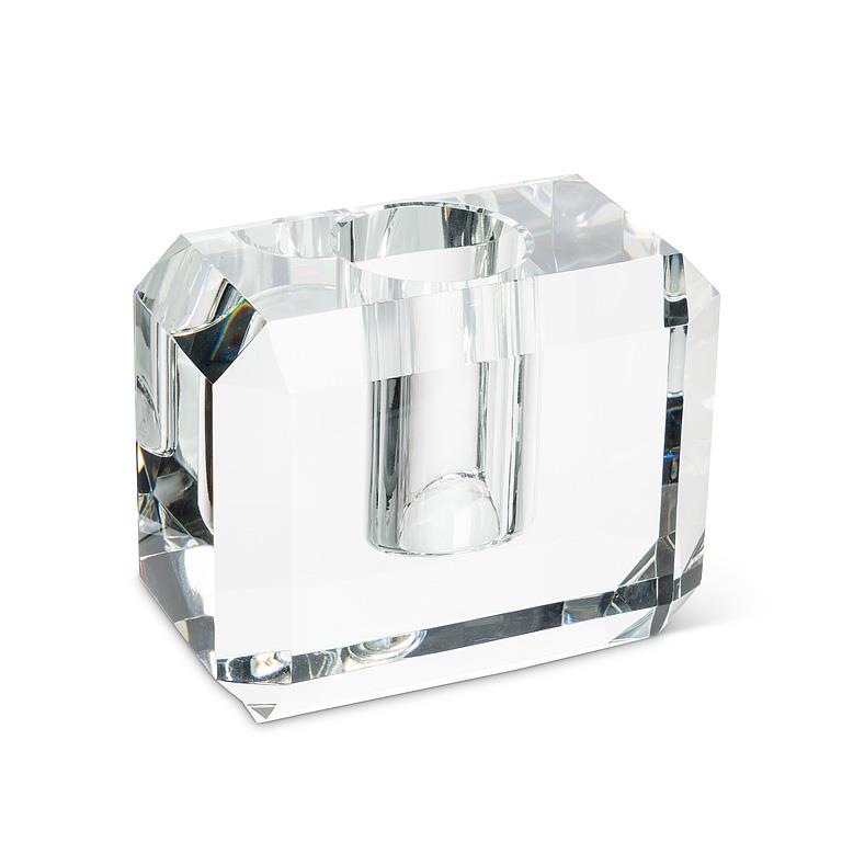 Large Modern Rectangle Vase – Clear K9 Optical Glass Chiseled-Edge Floral Vase