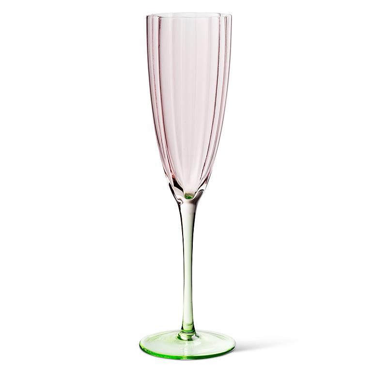 Flower Look Champagne Flutes – Set of 4 | Pink & Green Floral-Inspired Flute Glasses (8 oz)