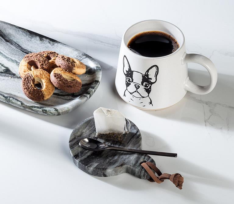 Black Marble Round Trinket Dish / Spoon Rest with Loop (5"L)