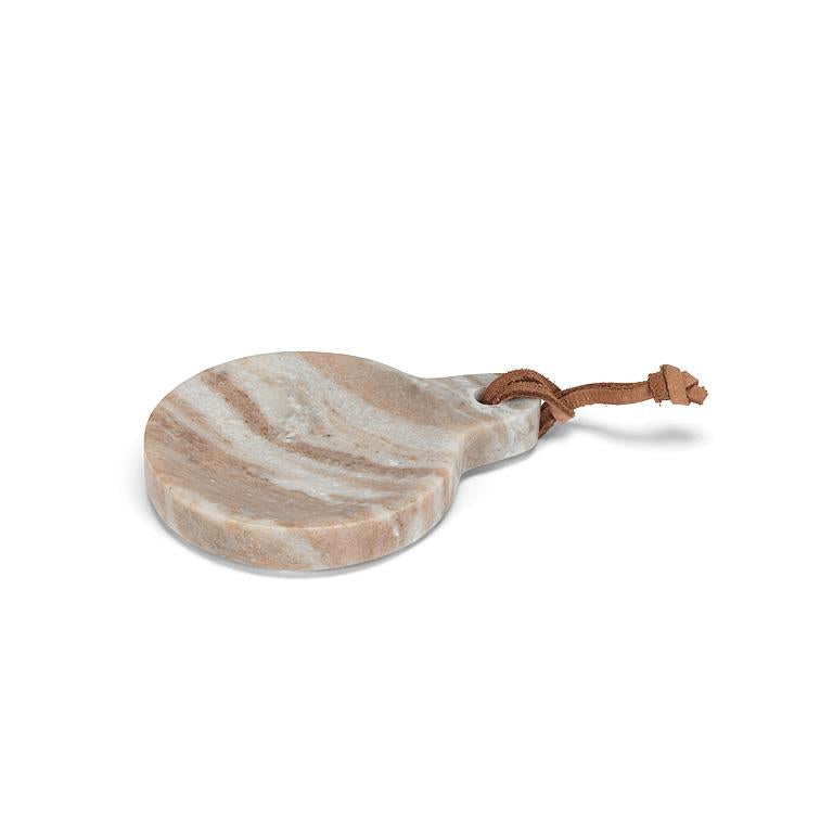 Brown Marble Round Trinket Dish / Spoon Rest with Loop (5"L)