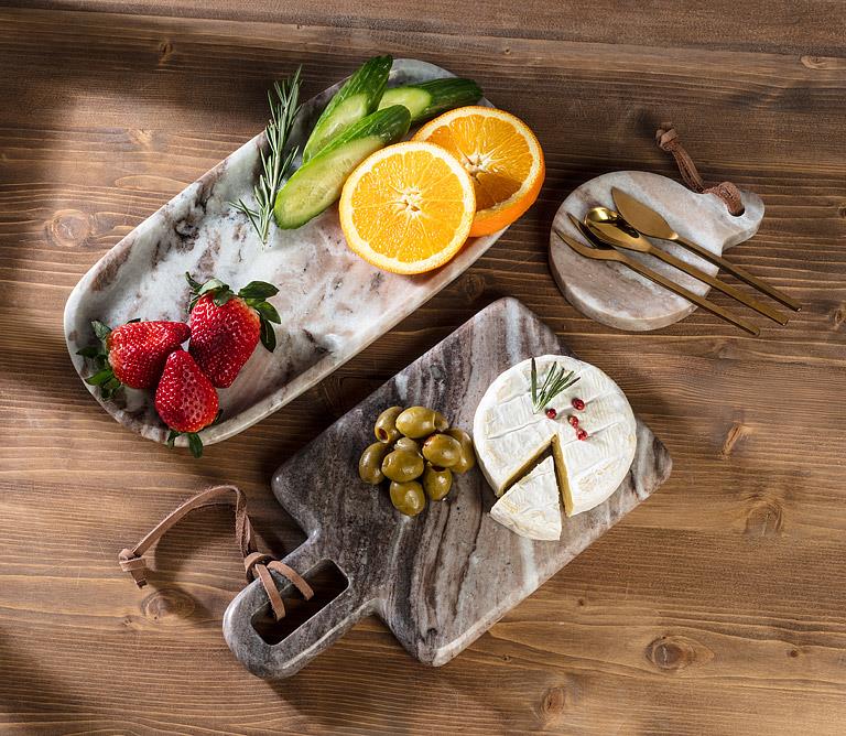 Brown Marble Round Trinket Dish / Spoon Rest with Loop (5"L)