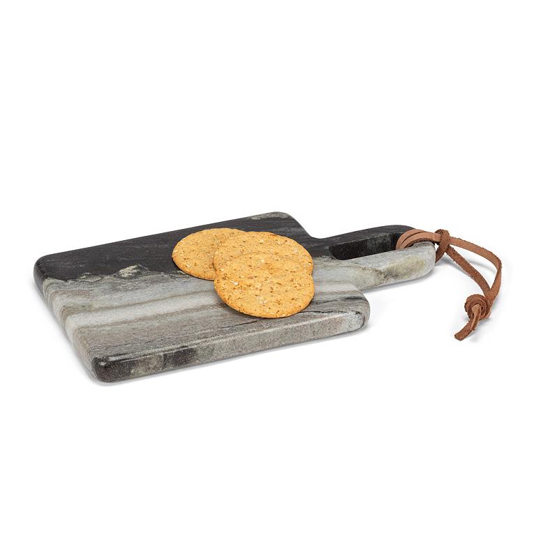 Black Marble Serving Board with Leather Loop (9.75"L)