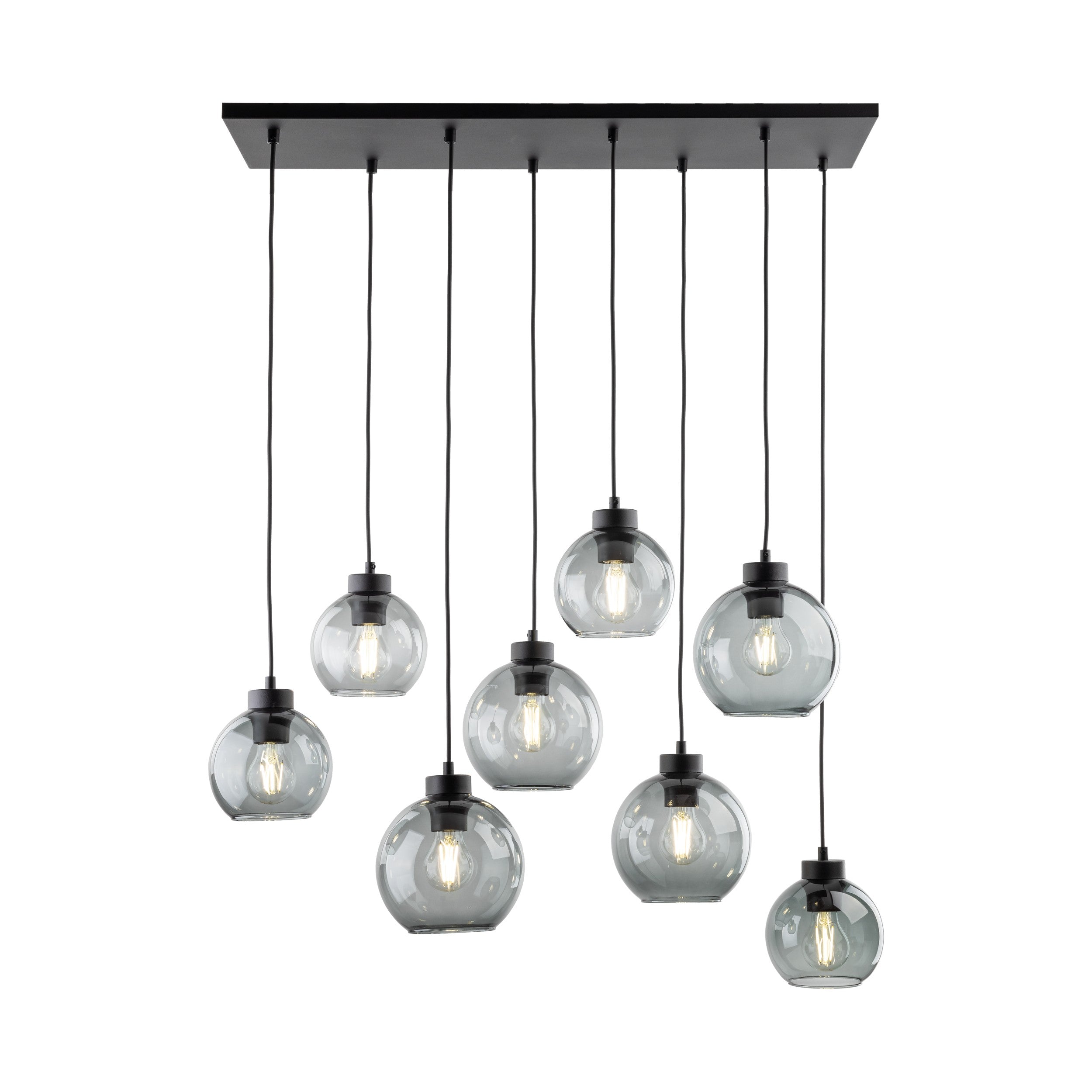 CUBUS Graphite Glass Scandinavian Pendant Light Fixture for Kitchen Island, Dining Room & Living Room (8-Light)