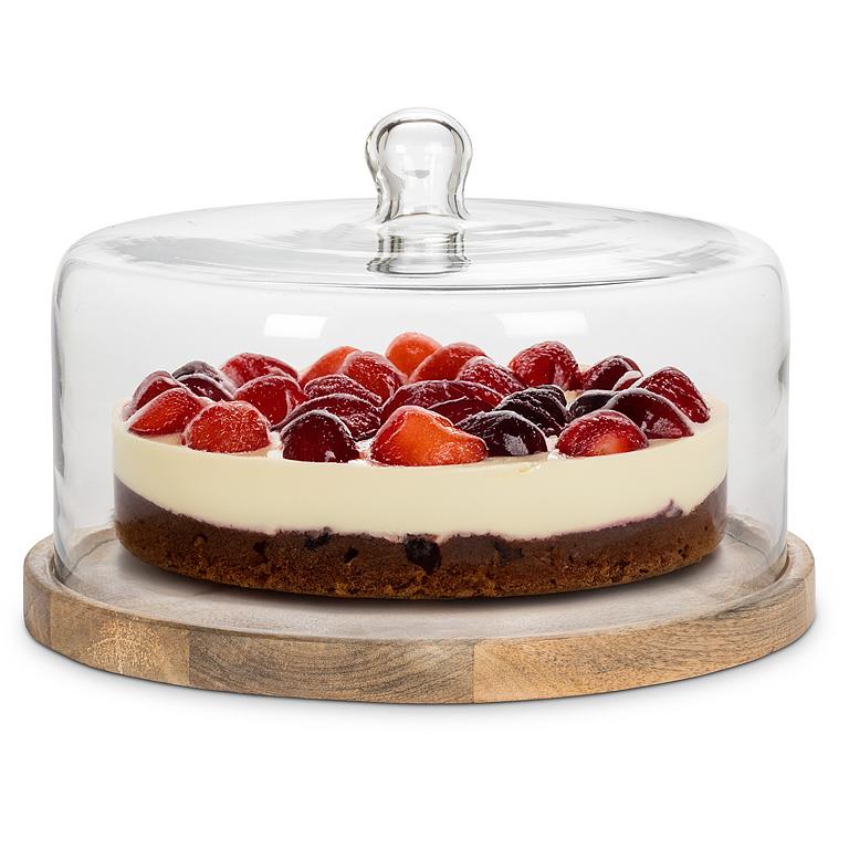 Large Covered Cheese & Cake Dome – Glass Display Dome with Mangowood Base (11.5")