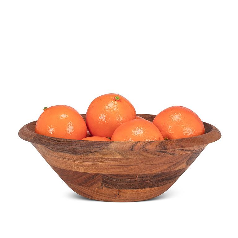 Medium Patchwork Acacia Wood Low Bowl – 12"