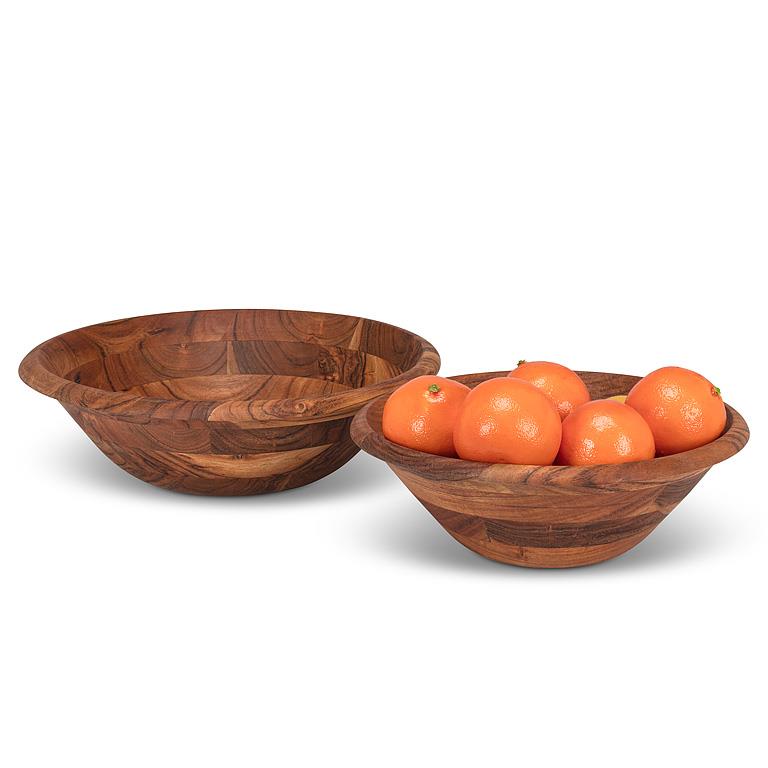 Medium Patchwork Acacia Wood Low Bowl – 12"