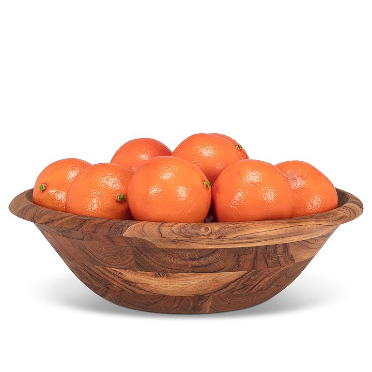 Large Patchwork Acacia Wood Low Bowl – 14"