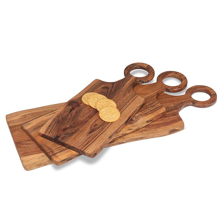 Small Ring Handle Acacia Wood Serving Board – 8" x 18"