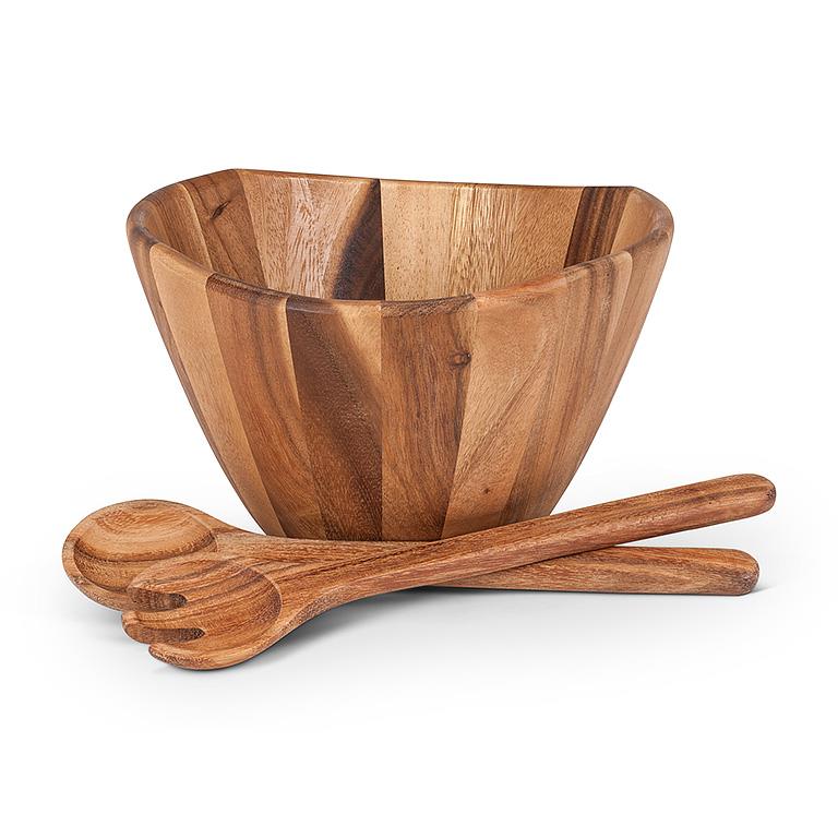 Natural Edge Acacia Wood Salad Bowl – Handcrafted Serving Bowl (10")