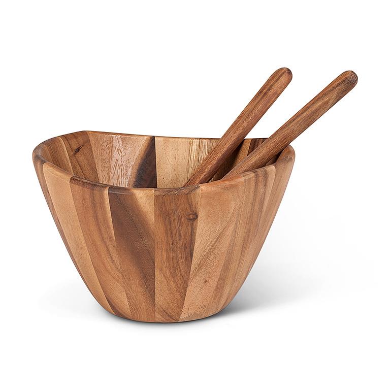 Natural Edge Acacia Wood Salad Bowl – Handcrafted Serving Bowl (10")
