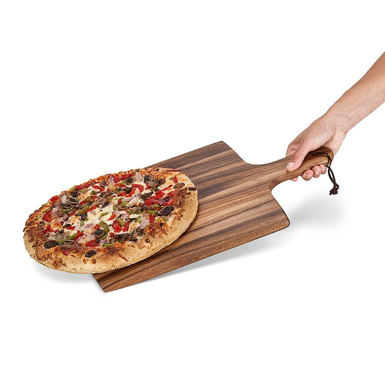 Square Acacia Wood Pizza Board with Strap – Rustic Serving & Cutting Board (17")