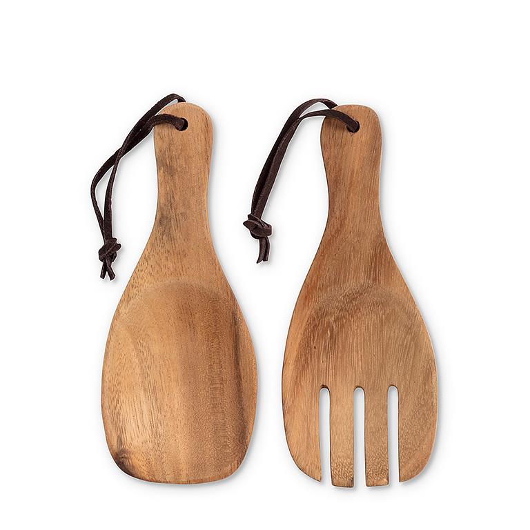 Short Acacia Wood Scoop Servers with Straps – Rustic Handcrafted Serving Utensils (7.5")