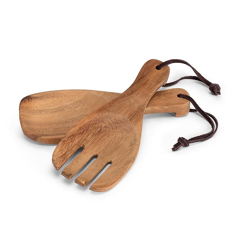 Short Acacia Wood Scoop Servers with Straps – Rustic Handcrafted Serving Utensils (7.5")