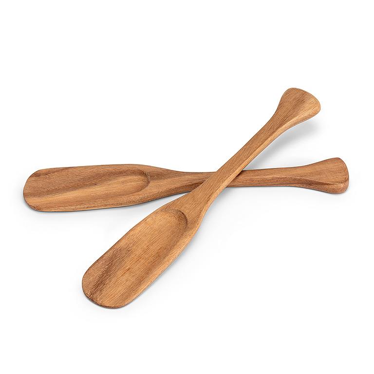 Long Acacia Wood Paddle Servers – Handcrafted Salad & Serving Utensils (14")