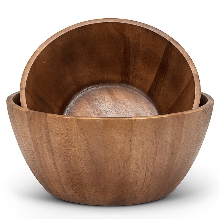 Extra Large Deep Acacia Wood Serving Bowl – Rustic Handcrafted Salad & Entertaining Bowl (15.75")