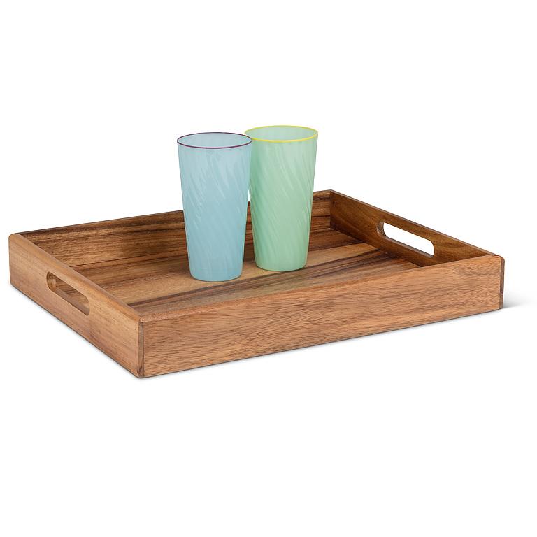 Large Rectangular Acacia Wood Serving Tray with Handles – Generous Wooden Entertaining Tray (14" x 17")