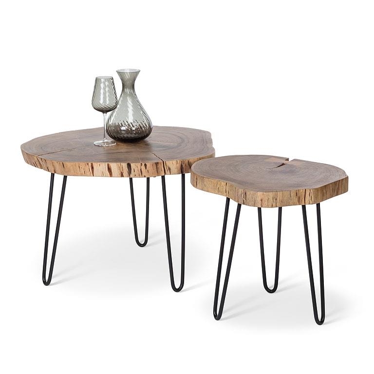 Small Tree Stump Side Table with Pin Legs – Mangowood & Black Metal Accent Table (14")