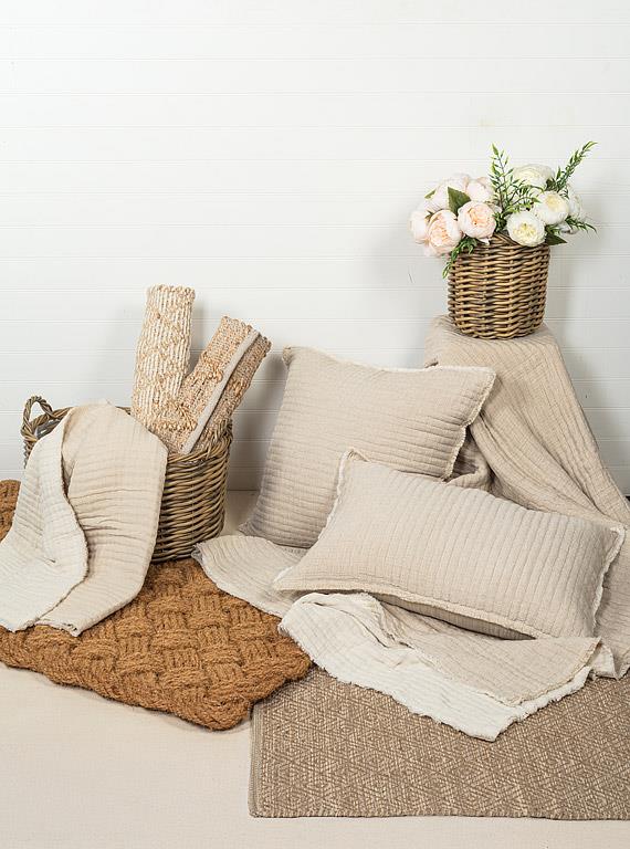 Overstitch Beige Kantha Cotton-Blend Square Pillow – 20" x 20"