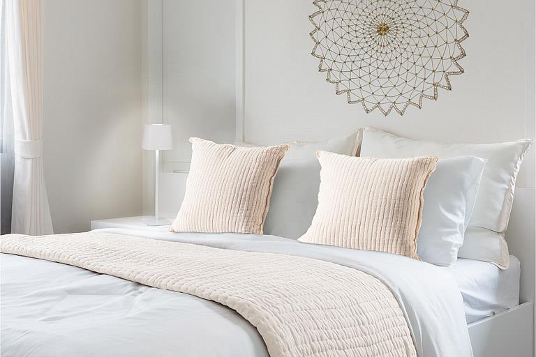 Overstitch Beige Kantha Cotton-Blend Square Pillow – 20" x 20"