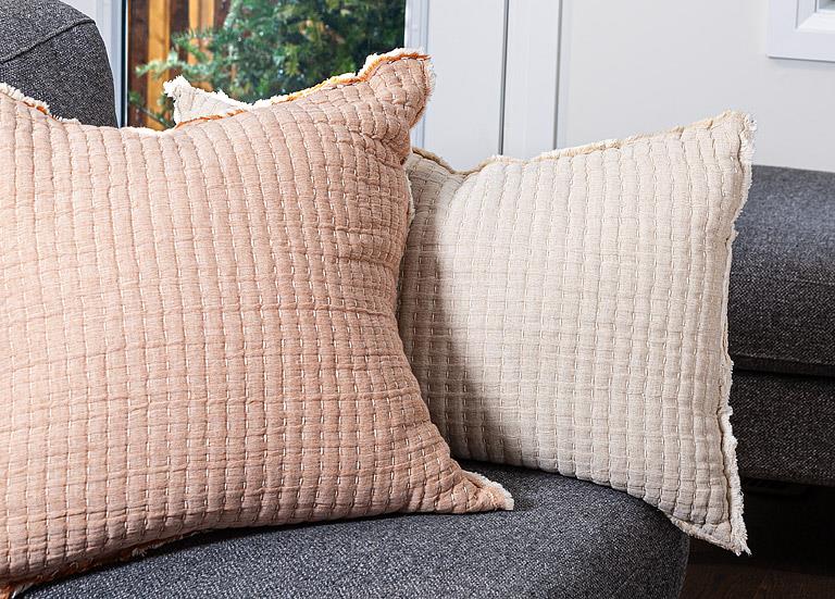 Overstitch Beige Kantha Cotton-Blend Rectangle Pillow – 16" x 24"