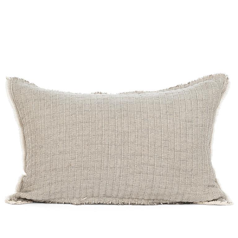 Overstitch Grey Kantha Cotton Rectangle Pillow – 16" x 24"