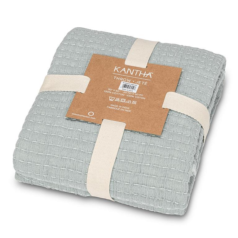 Overstitch Blue Kantha Cotton Throw – 50" x 60"