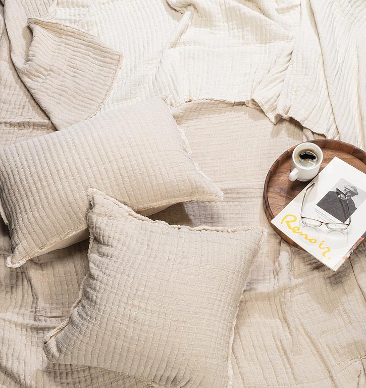 Overstitch Beige Kantha Cotton Coverlet – 90" Square