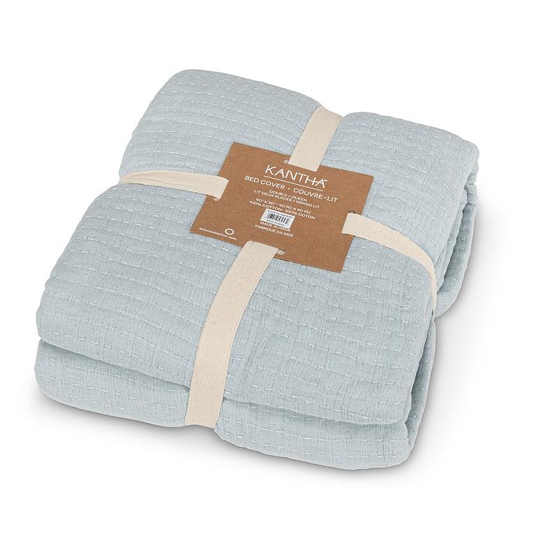 Overstitch Blue Kantha Cotton Bed Cover – 90" Square