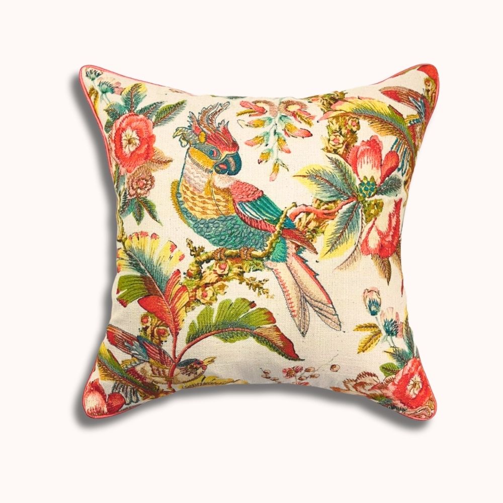 Birds of Paradise Embroidered Pillow Cover
