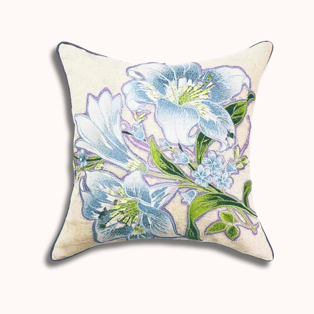 Blue Enchanté Blossom Cotton Cushion Cover #color_blue