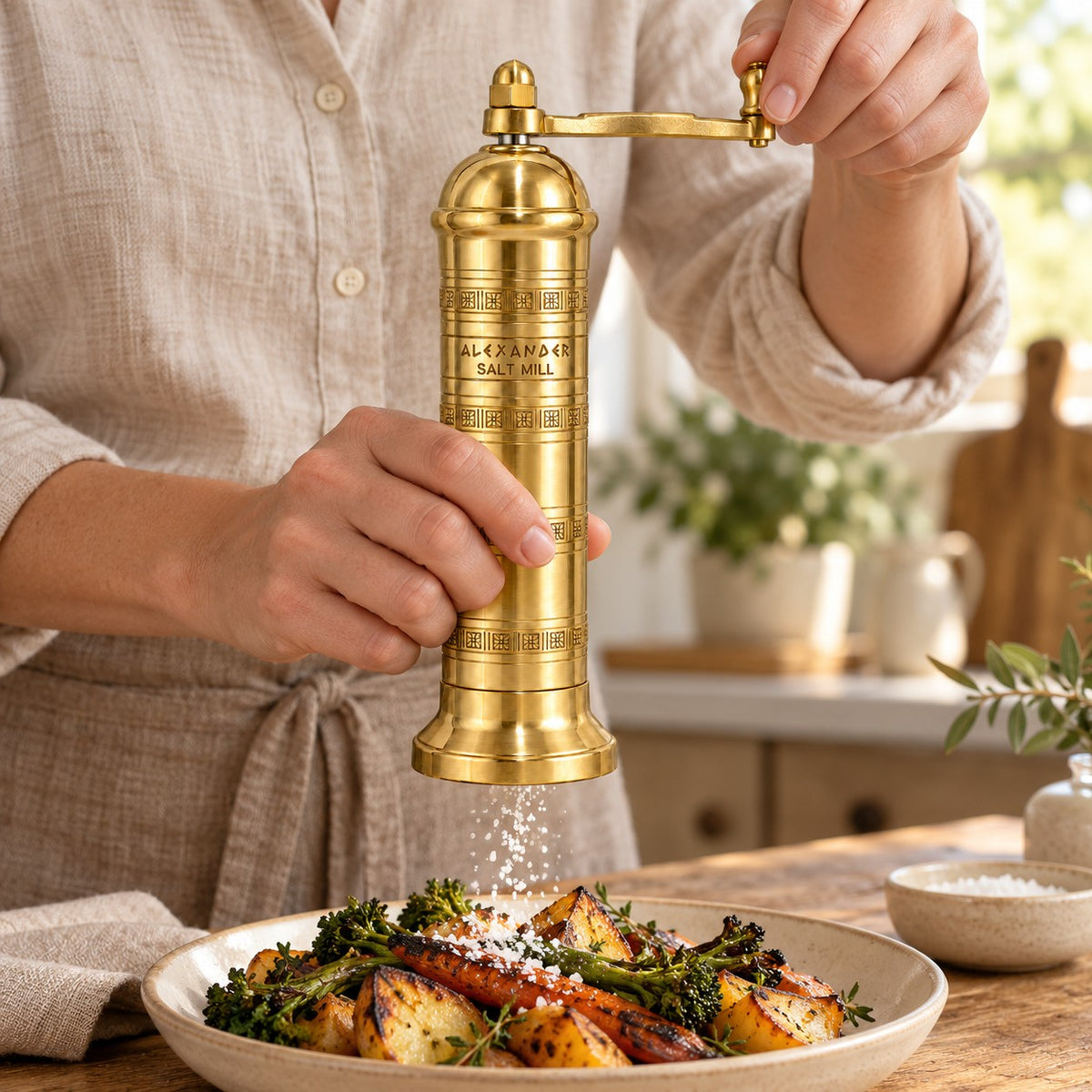 Alexander Brass Salt and Pepper Mill Gift Set in Wooden Box