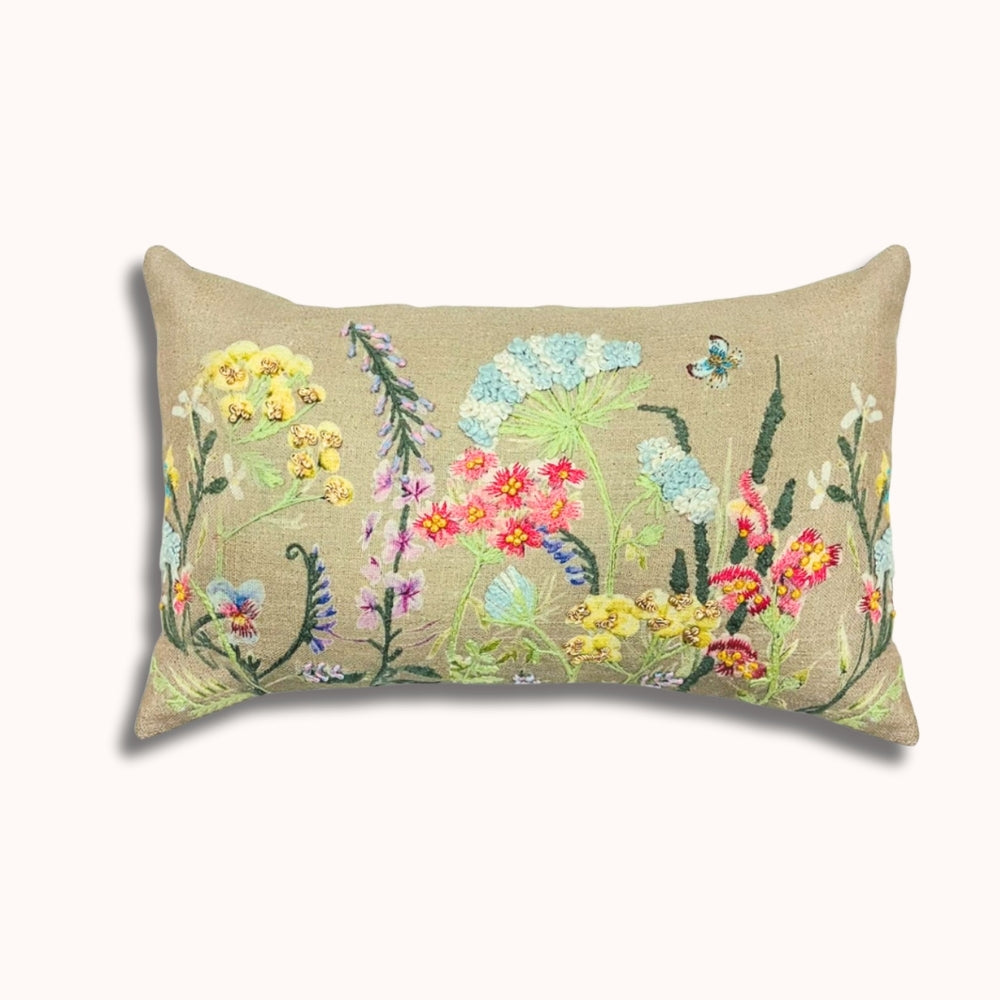 Brown Floral Fusion Embroidered Pillow Cover -#color_brown