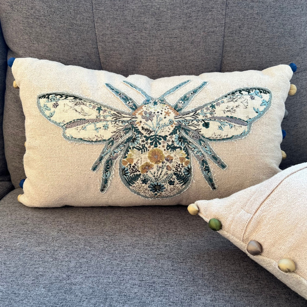 BumblebeeLinenLumbarPillowCover-Blue #color_blue