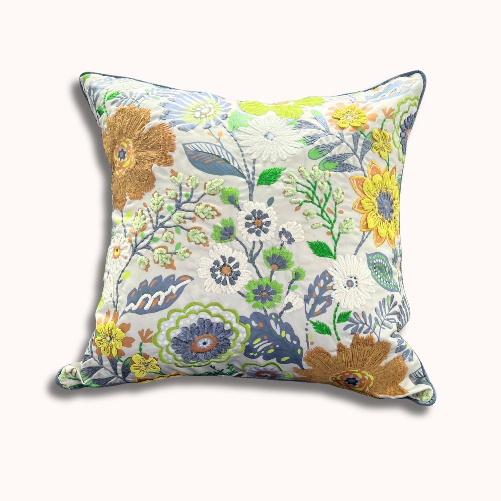 Enchanted Floral Embroidered Pillow Cover