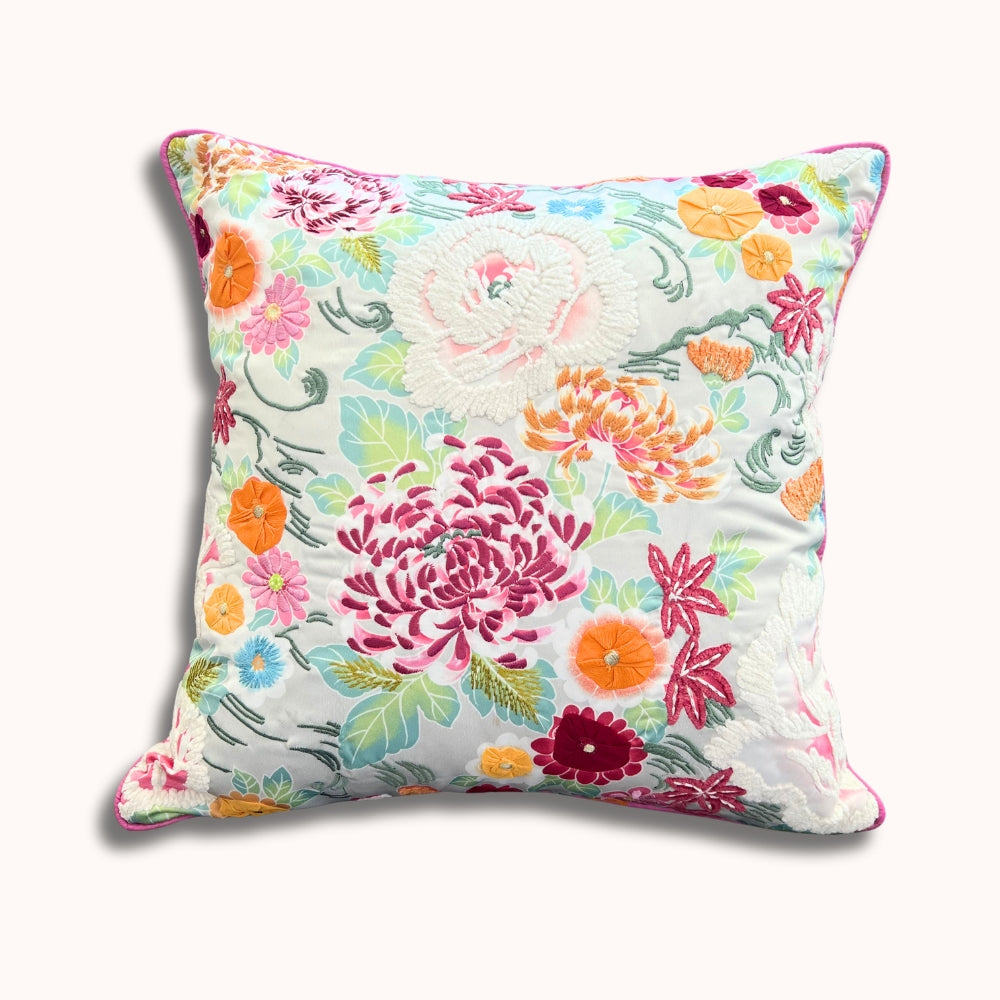 Flora Burst Embroidered Pillow Cover