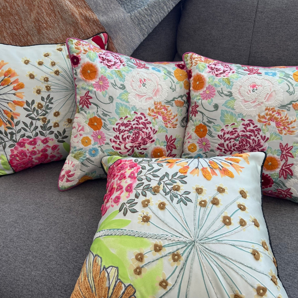 Flora Burst Embroidered Pillow Cover Mixed