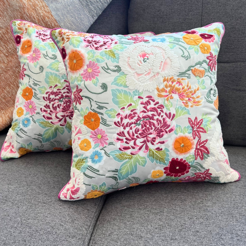 Flora Burst Embroidered Pillow Cover Double