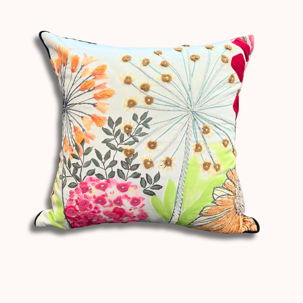 Floral Whispers Embroidered Pillow Cover