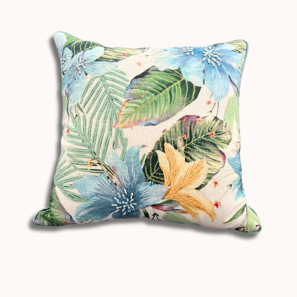 Garden Floral Embroidered Pillow Cover