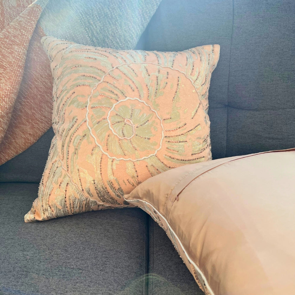 Gilded Swirls Embroidered Velvet Pillow Cover - Front and Back