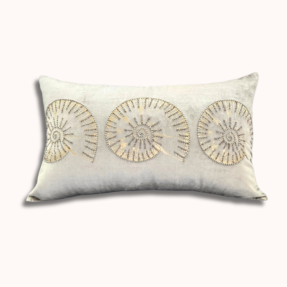 Golden Shell Velvet Lumbar Pillow #color_beige