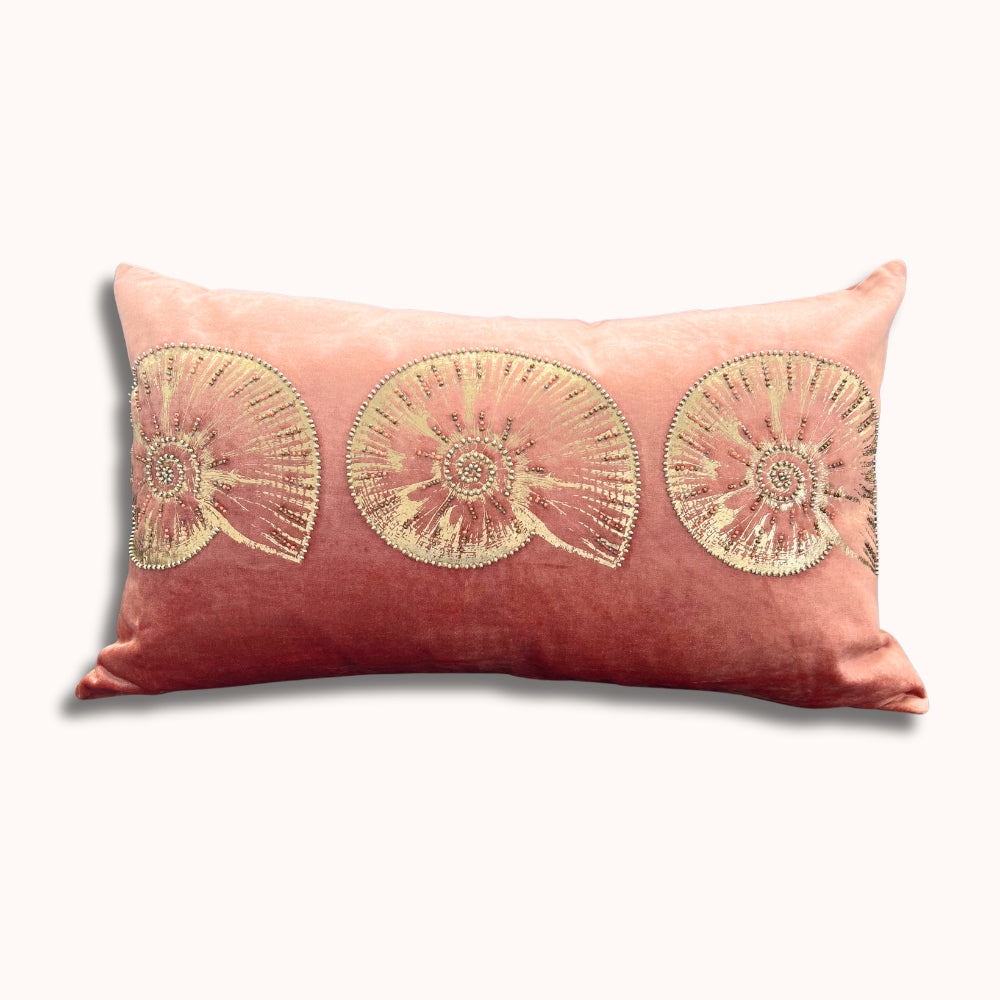 Golden Shell Velvet Lumbar Pillow #color_red