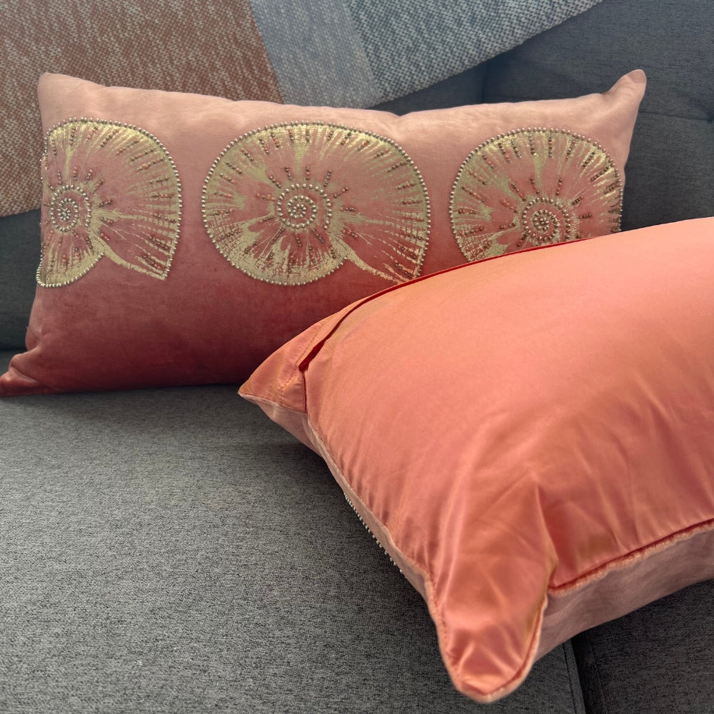 Golden Shell Velvet Lumbar Pillow Front and back#color_red
