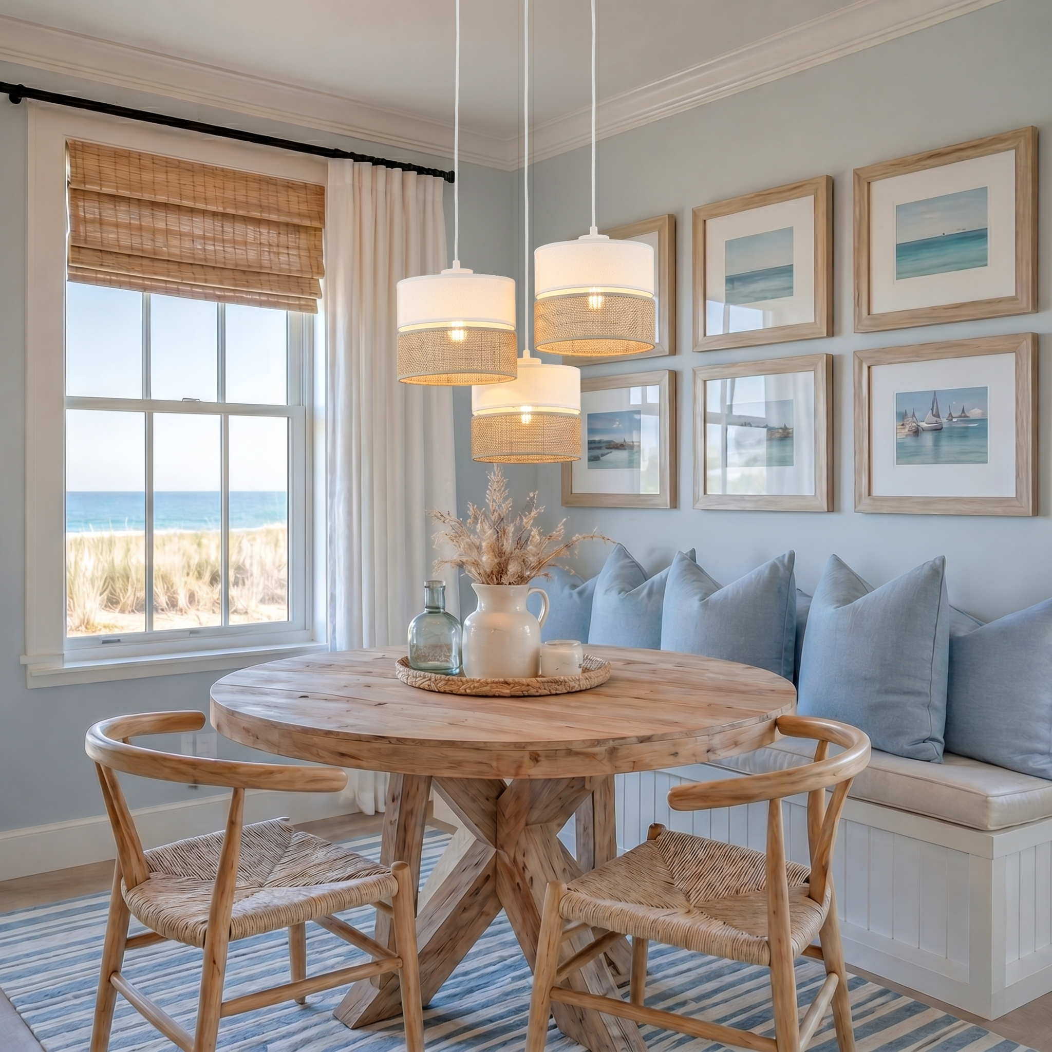 LINOBIANCO 3-Light Cluster Pendant with Linen & Jute Shades for Dining, Kitchen & Living  Room