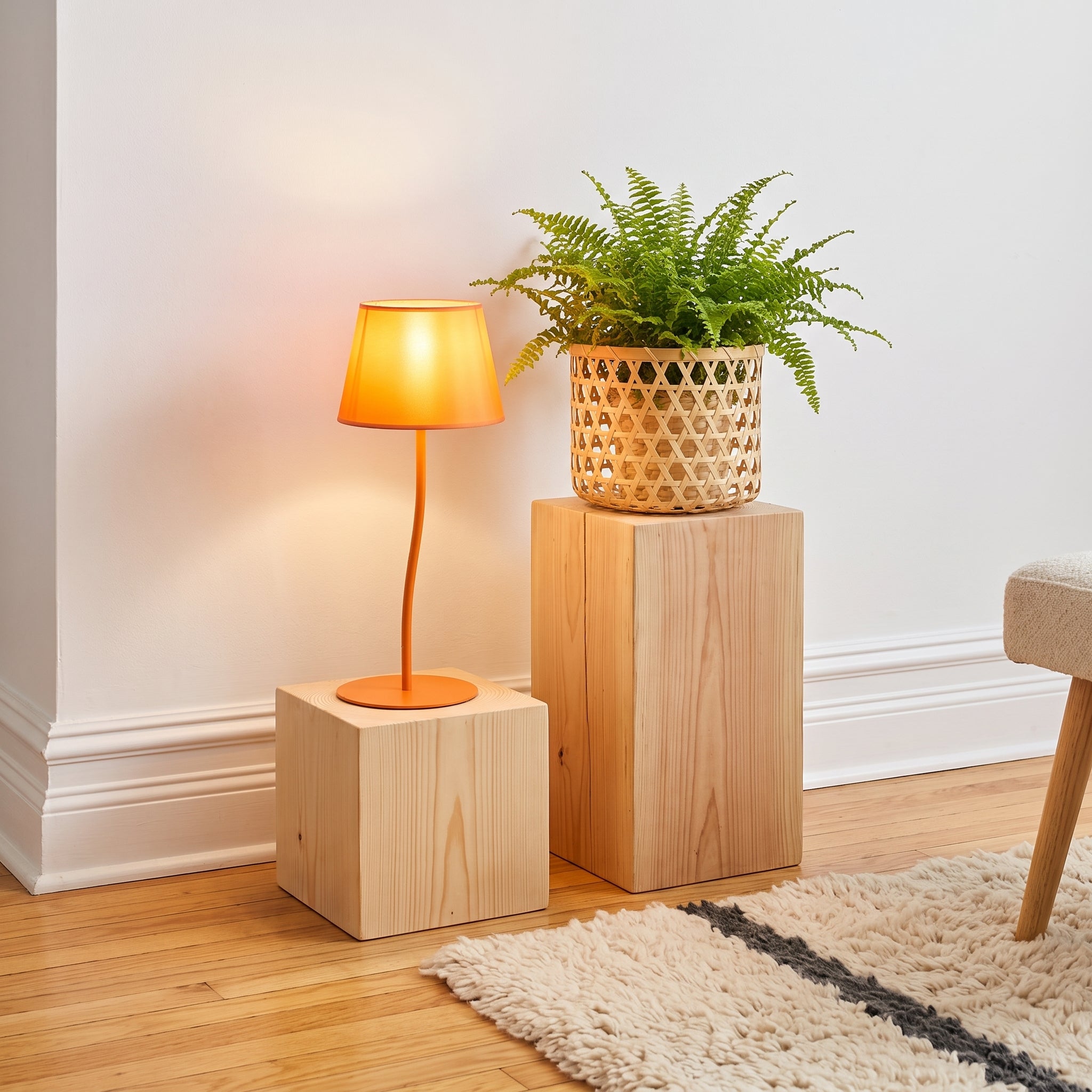 NICOLA Orange Mid-Century Modern Table Lamp for Bedroom & Living Room