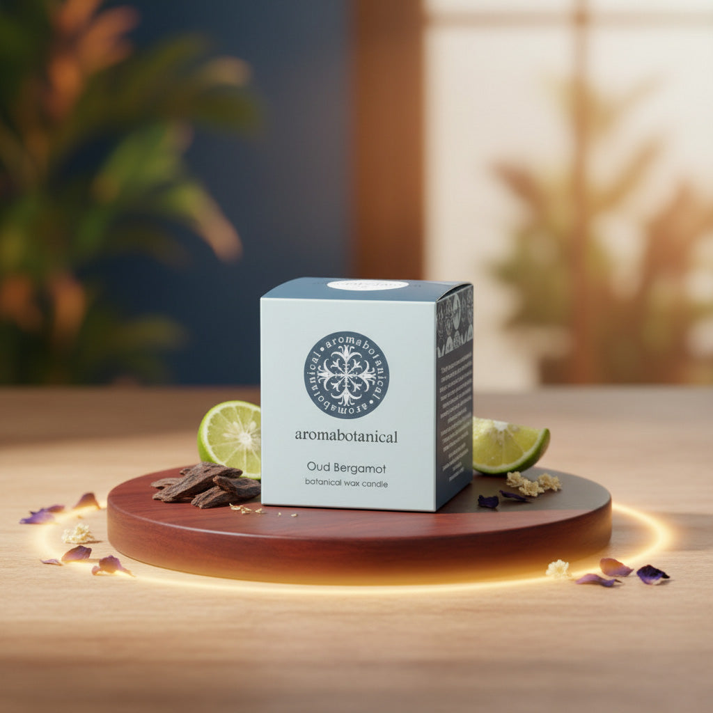 Small Oud Bergamot Scented Candle with Pure Relaxation Scent by Aromabotanical