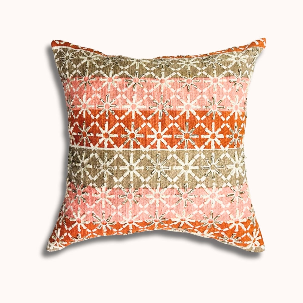 Stellar Horizon Embroidered Pillow Cover in Orange #color_orange/brown