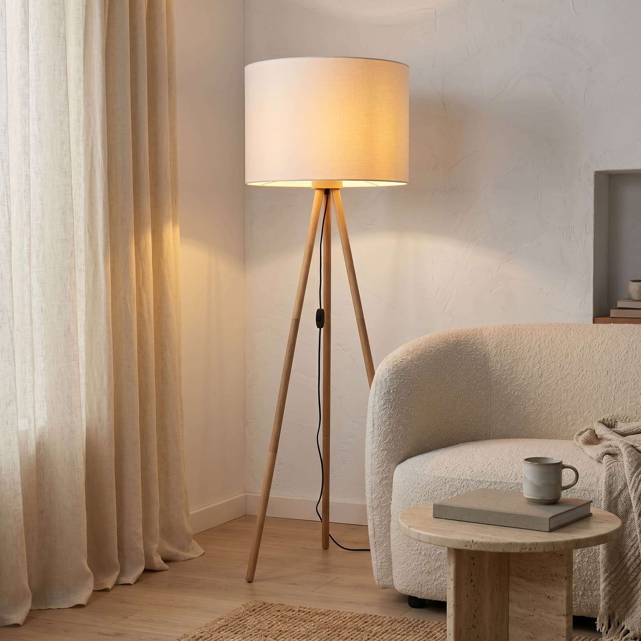 TOKYO Wood & Linen Floor Lamp for Living Room & Bedroom