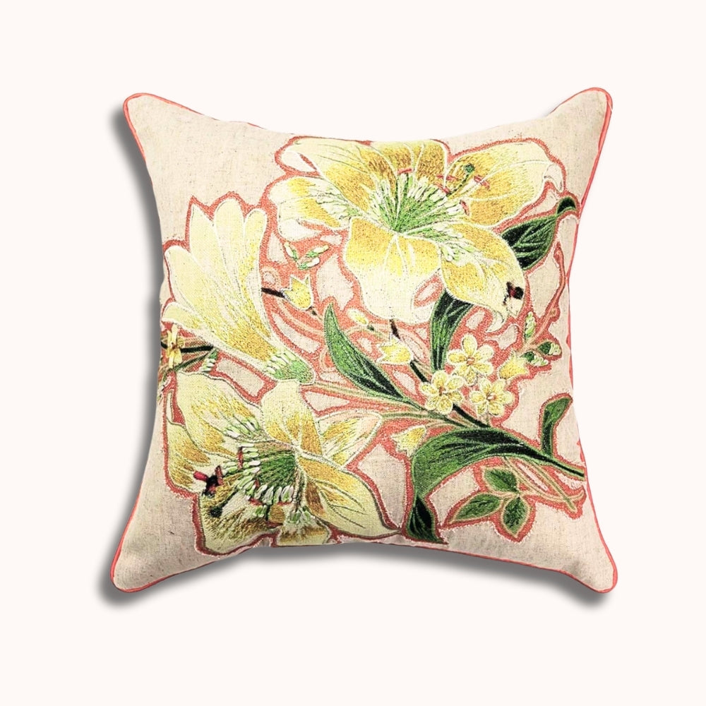 Yellow Enchanté Blossom Cotton Cushion Cover #color_yellow